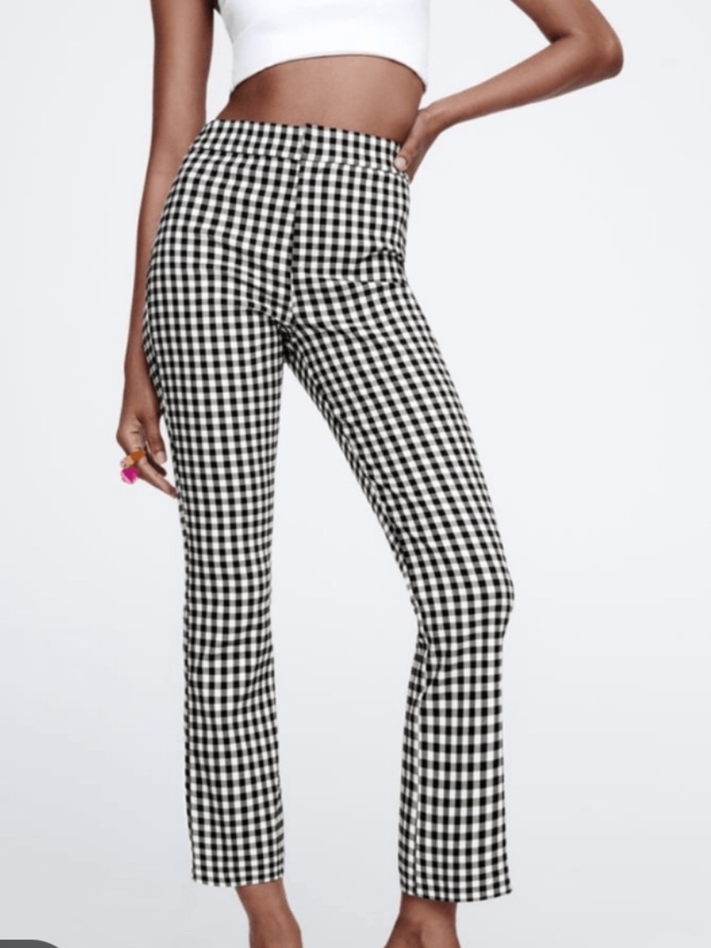 Zara Black & White Plaid High-Rise Flare Pants